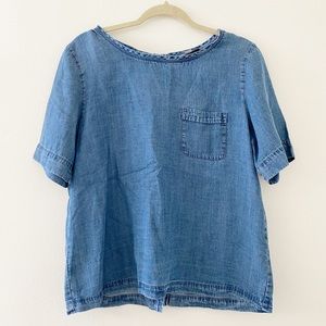 LOFT Button Back Blue Cambray Shirt with Pocket